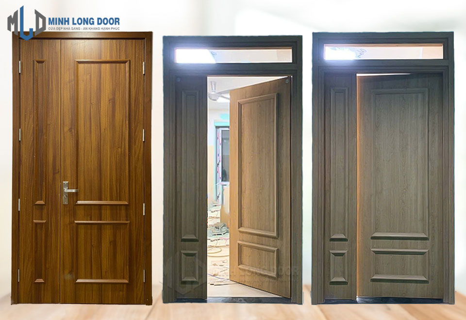 Mẫu cửa mẹ bồng con phào nổi phù hợp với cửa chính, cửa phòng khách