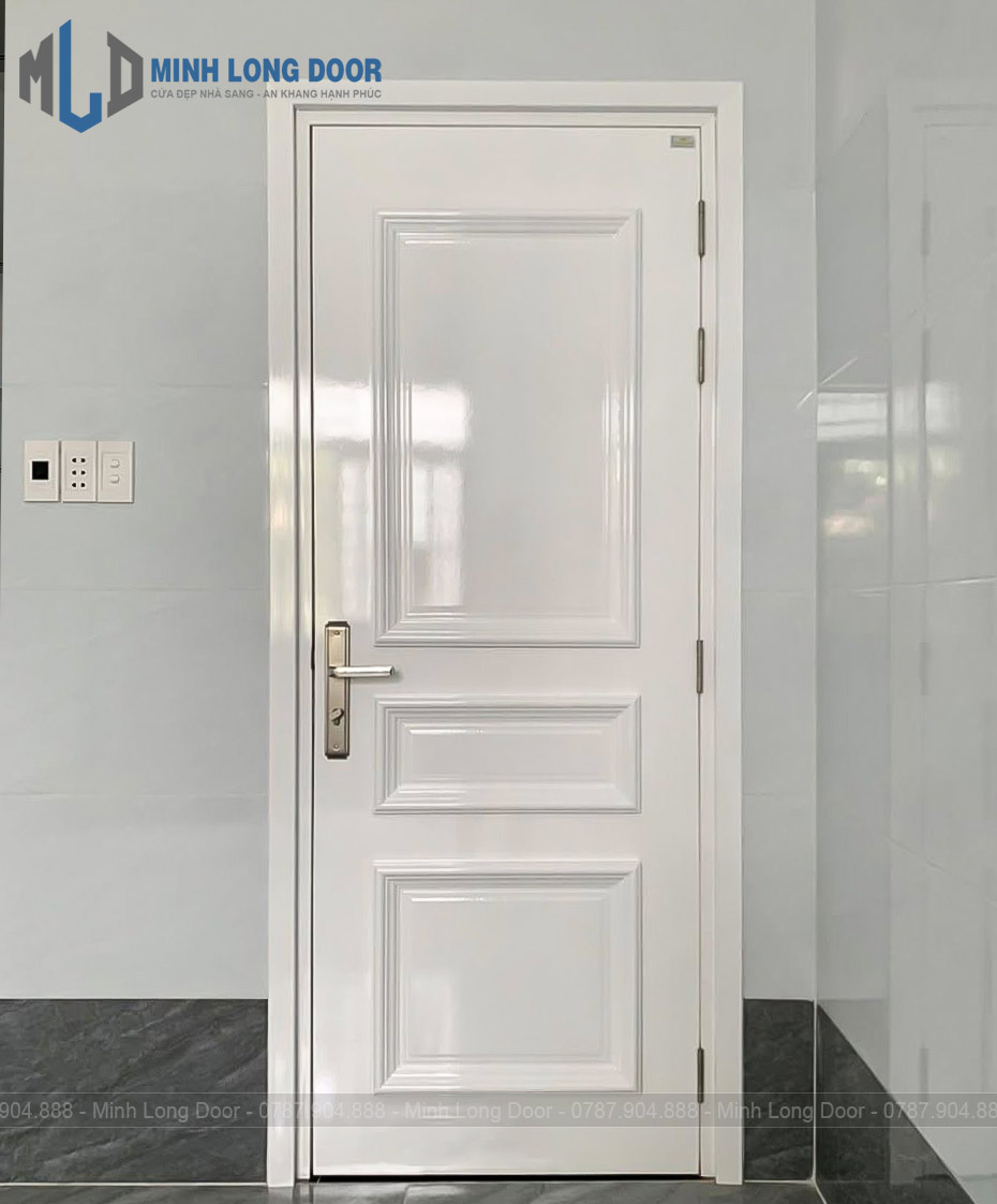 Mẫu cửa nhựa Composite màu trắng phào chỉ Tân cổ điển